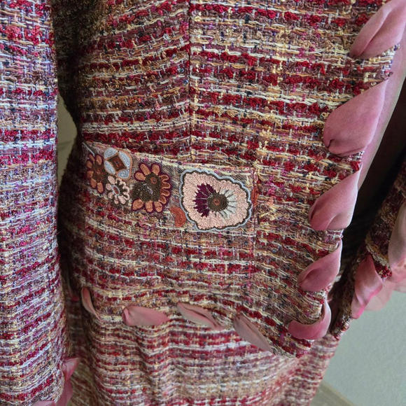 Paule Vasseur Pink Tweed 3-Piece Suit Size 44 US 12 Red Pink - Picture 6 of 9